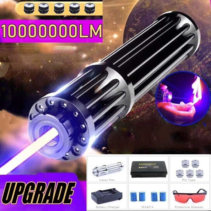 Super Bright Hot High Quality Flashlight Laser Pen Burn Blue/Green Light Laser Pointer Pen Adjustable Beam 5000-100005 Star Caps + Charger +2*16340 Battery