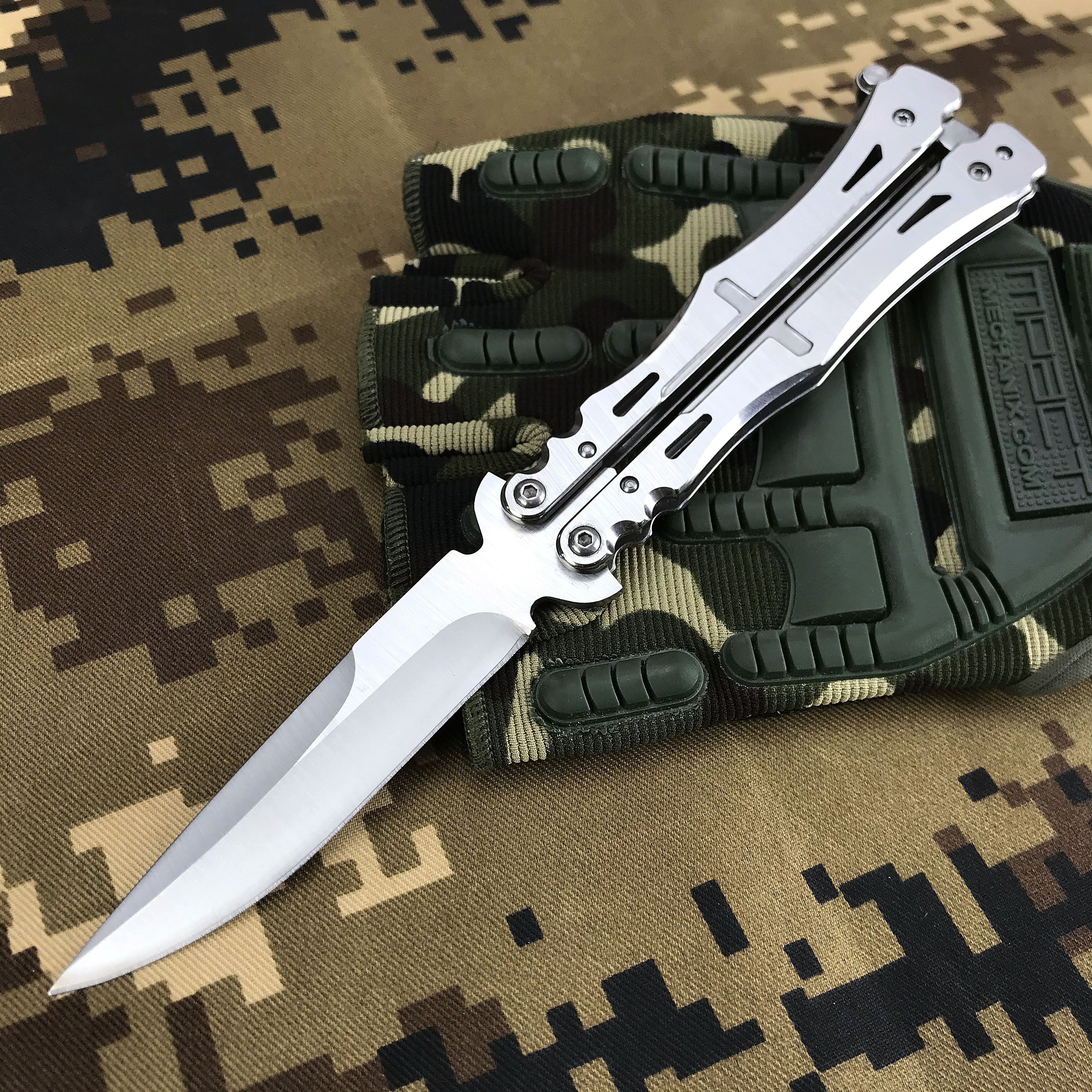 Stainless Steel Practice Training Butterfly Balisong Style Knife Comb Camping Hking New Practice Butterfly Trainer Training Tactical Flail Throwing Knife edc outdoor Hunting & Tactical Knives ninja knife