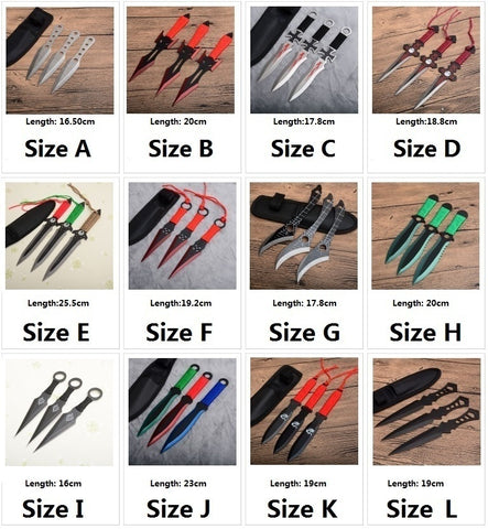 Tactical Throwing Knife Set Stainless Steel Fixed Blade Combat Ninja Kunai with Nylon Sheath 3PCS