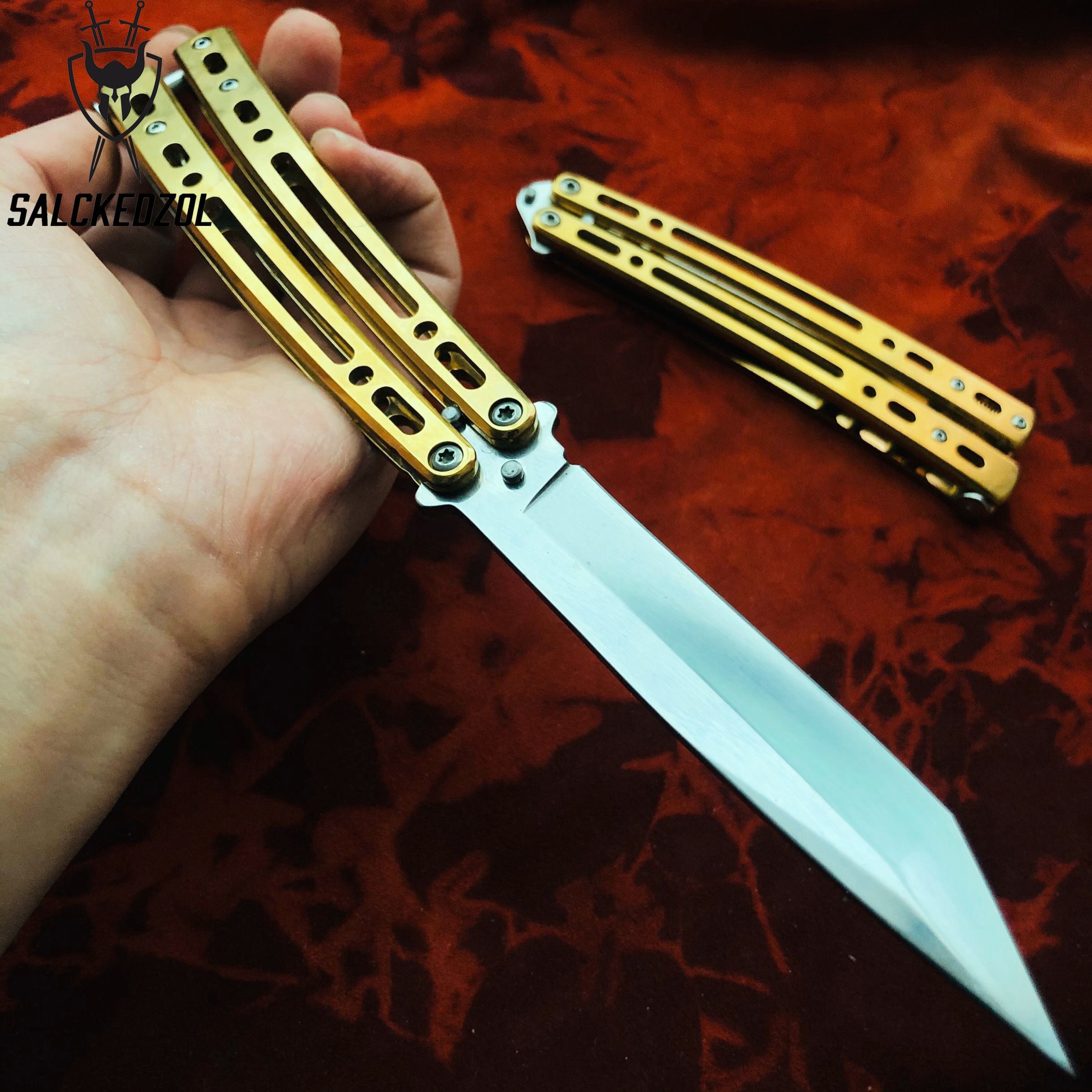 Outdoor Jungle Tactical Survival Hunting Knifes Assisted Action Knife Drop Ship TOP Quality Trainer Butterfly Knives Gold Handle Tanto Sharp Blade Combat Training Balisong Practice Knife Dagger Knife
