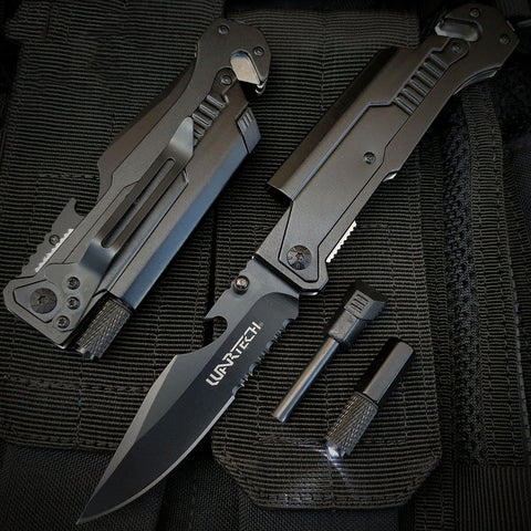 7 in 1 Multi-function Folding Knife Outdoor Surival Camping Knife with Flint Flashlight Tools CHR