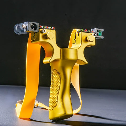 Factory wholesale one monofilament slingshot flat leather fast pressure free binding laser slingshot frame gold silver flat rubber band