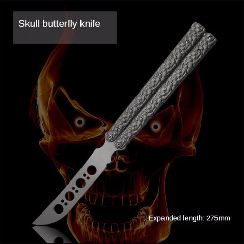 Outdoor camping training knife long butterfly folding knife skull practice knife hand training tool