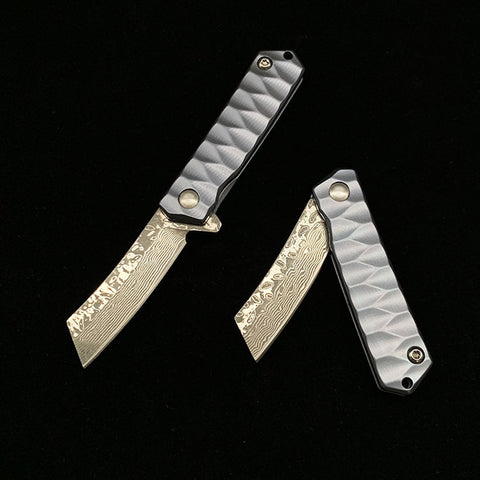 Self-defense Keychain Pocket Knife Damascus Steel Titanium Handle Mini Bistop EDC Gift Pocket Knife