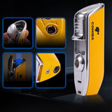 【QINQUAN】Direct Blue Flame Lighter Portable lighters  for cigarettes with Cigar Drill & Gift Box Without Gas/oil  Cohiba Multi-function Windproof Lighter