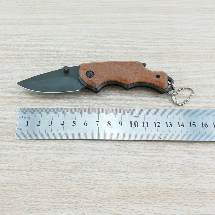 Outdoor portable boutique folding knife multifunctional camping knife with titanium-plated steel and wooden handle