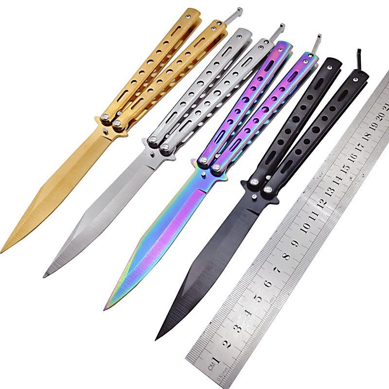 Outdoor camping practice knife bladed butterfly comb, stainless steel safety throwing comb, folding comb training tool for beginners