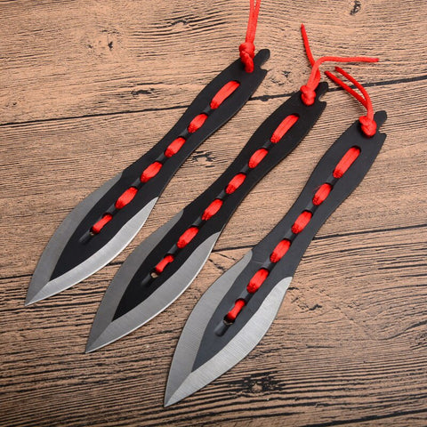 Tactical Fixed Blade Throwing Knife Set with Sheath 3pcs/6pcs Darts Ninja Kunai Hunting Knife (Red Ribbon)