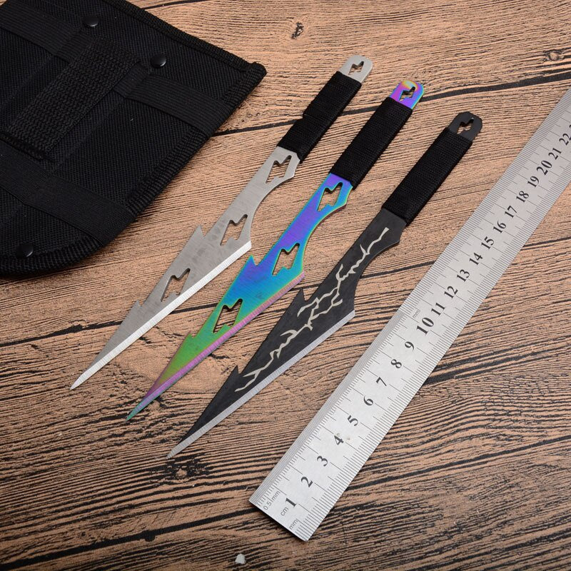 Tactical Fixed Blade 3pcs/6pcs Darts Ninja Kunai Hunting Knife Throwing Knife Set with Sheath (Tricolor Lightning)