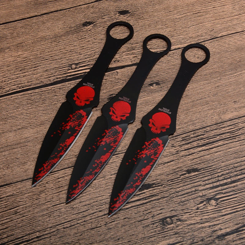 Darts Ninja Kunai Hunting Knife 3pcs/6pcs Tactical Fixed Blade Throwing Knife Set with Sheath (Ghost Head)