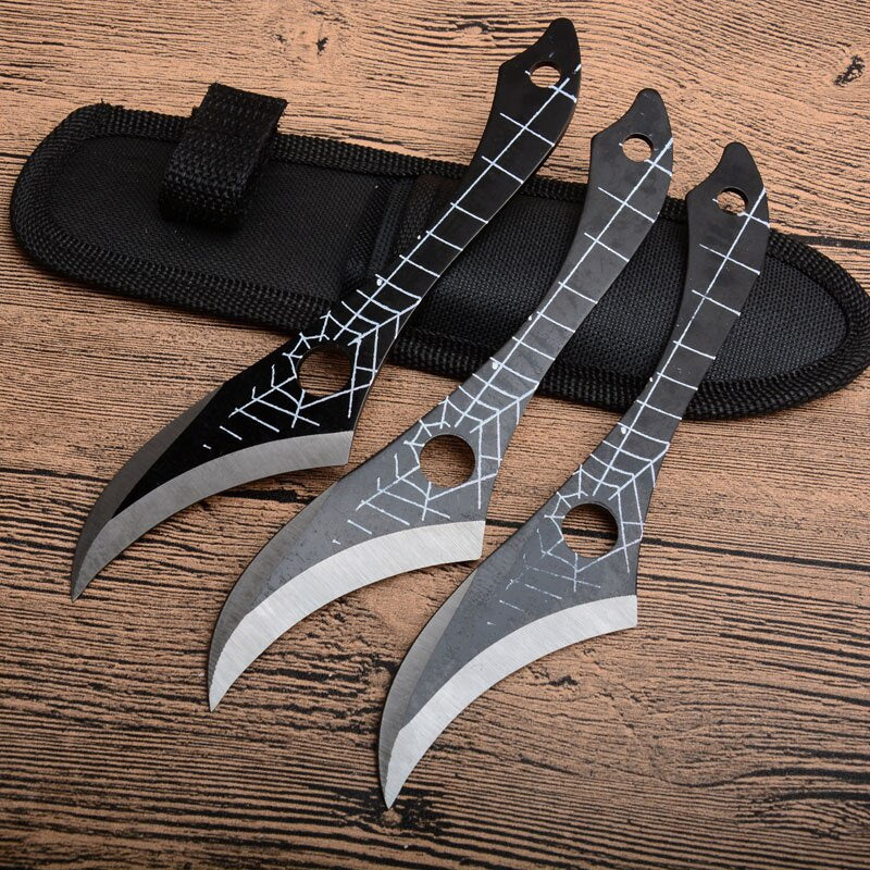 3pcs/6pcs Throwing Knife Set with Sheath Shuriken Ninja Kunai Hunting Knife Tactical Fixed Blade (Spider Scratch)