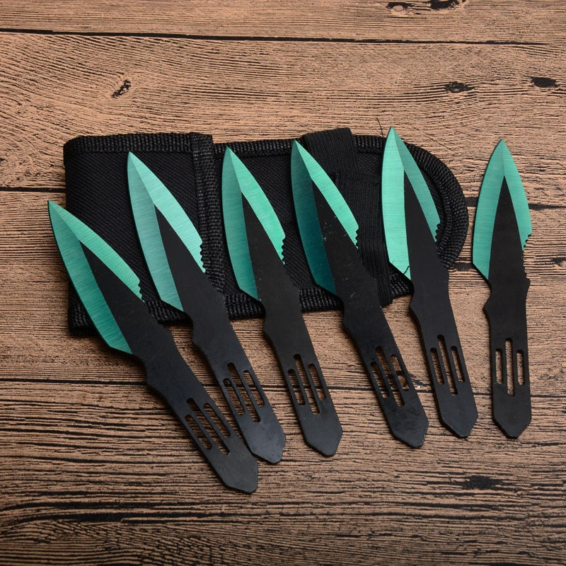 3pcs/6pcs Darts Ninja Kunai Hunting Knife Throwing Knife Set with Sheath Tactical Fixed Blade (Green Blade)