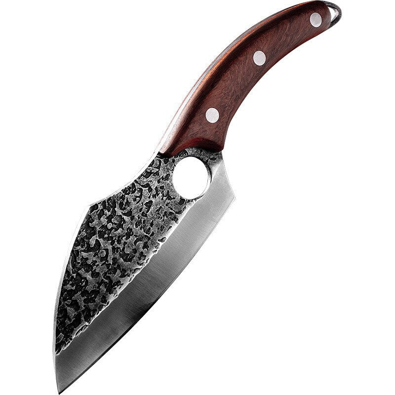 Kitchen Cutting Cooking Tools with Ring Solid Wood Handle Stainless Steel Hammer Pattern Professional Chef Butcher Boning Knife