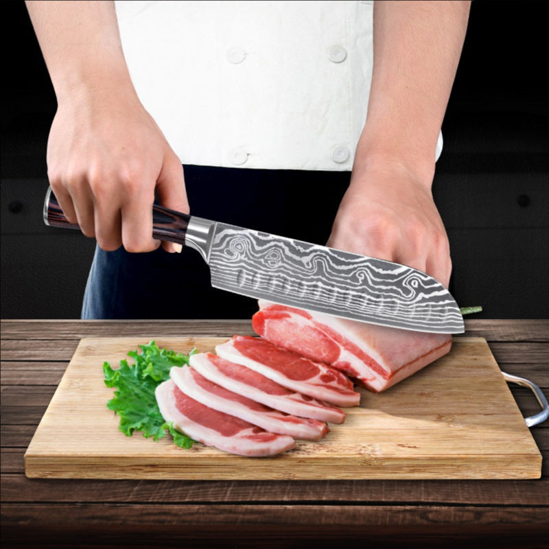 Sashimi knife cut sushi cooking knife sashimi knife Damascus grain steel belt separation hole