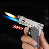 Dual Flame Jet Lighters Gun shape Foldable Lighter New Spray Gun Butane Lighters Gas Cigarette Lighter For Man Gift(Without Gas)