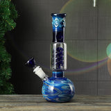 10.7"" Blue Pattern Glass Hookah Water Smoking Pipe Bubbler W/ Ice Catcher Shisha Hookah
