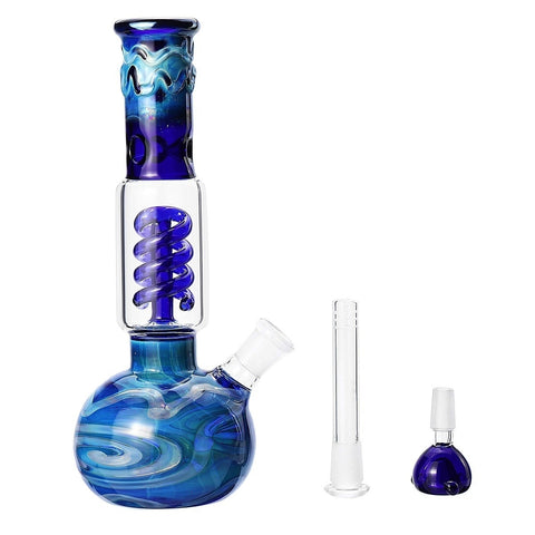 10.7"" Blue Pattern Glass Hookah Water Smoking Pipe Bubbler W/ Ice Catcher Shisha Hookah