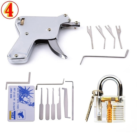 24pcs Lock Padlock Picking Tools Kit Transparent Key Extractor Lock Pick Gun Set Credit Card Tools