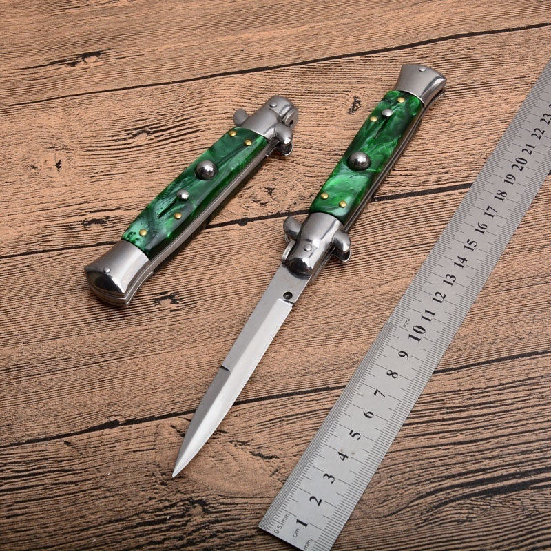 9 tommer krystal automatiske knive Bærbar Mafia Stiletto Godfather Survival Dolk Udendørs Taktisk Spring Assist Knive