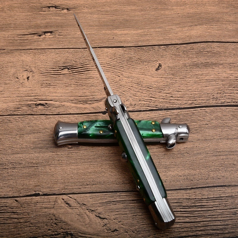 9 tommer krystal automatiske knive Bærbar Mafia Stiletto Godfather Survival Dolk Udendørs Taktisk Spring Assist Knive