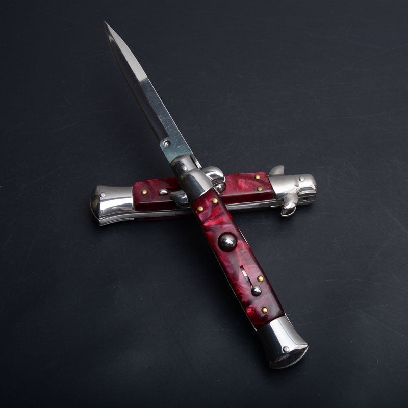 9 tommer krystal automatiske knive Bærbar Mafia Stiletto Godfather Survival Dolk Udendørs Taktisk Spring Assist Knive