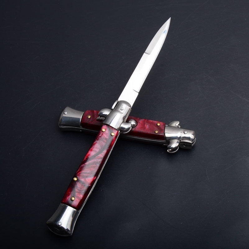 9 tommer krystal automatiske knive Bærbar Mafia Stiletto Godfather Survival Dolk Udendørs Taktisk Spring Assist Knive