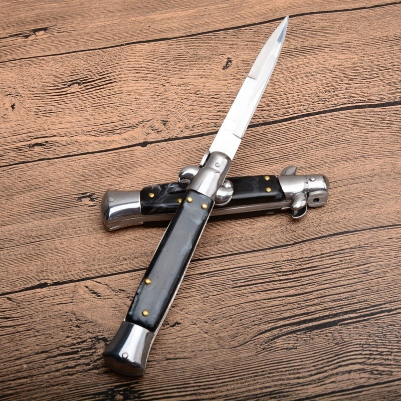 9 tommer krystal automatiske knive Bærbar Mafia Stiletto Godfather Survival Dolk Udendørs Taktisk Spring Assist Knive