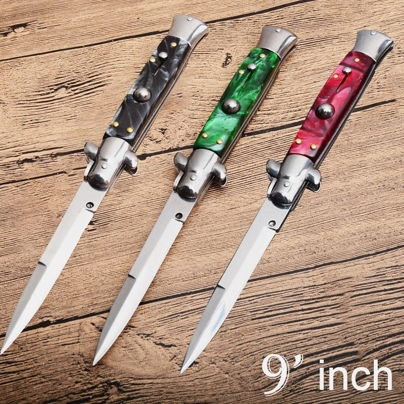 9 tommer krystal automatiske knive Bærbar Mafia Stiletto Godfather Survival Dolk Udendørs Taktisk Spring Assist Knive
