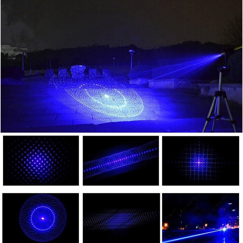 Blue Light Laser Pointer Pen 450nm Adjustable Beam Burning Match + 5 Star caps