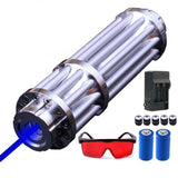 High Power Laser Pointer Pen Ignition Laser Flashlight Irradiate 5000m Laser Pen with Battery + Battery Charger + Protective Glasses + 5 Replacement head
