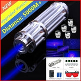 High Power Laser Pointer Pen Ignition Laser Flashlight Irradiate 5000m Laser Pen with Battery + Battery Charger + Protective Glasses + 5 Replacement head