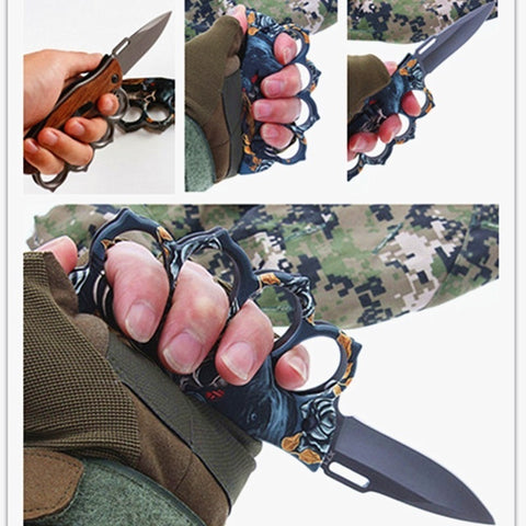 3D Ring Knife Brass Knuckles and Outdoor Multifunction Camping folding  Knife High Hard Pocket Knife Hiking Field Survival