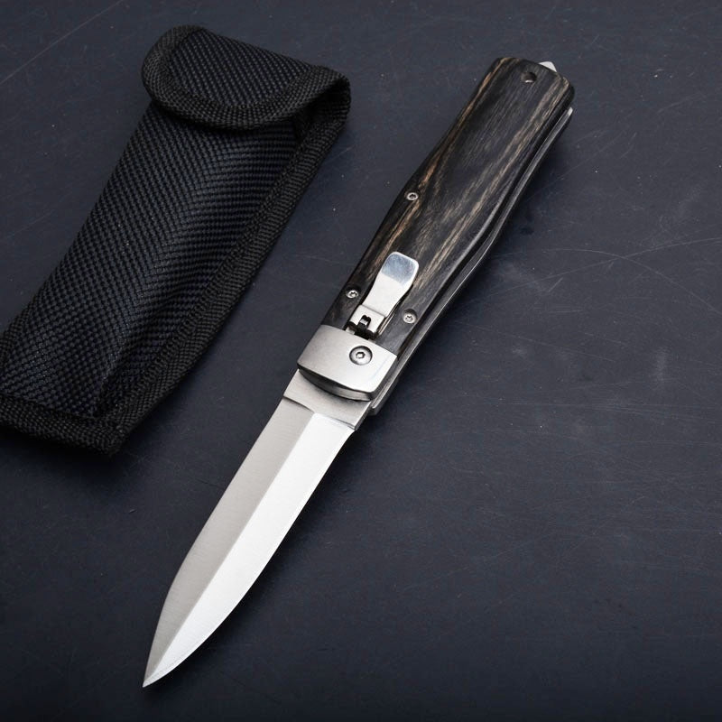 Vintage natural Rosewood High Hardness 60HRC  New  Spring Blade spring loaded knife Camping Hunting Wild Survival Tool Drop Ship