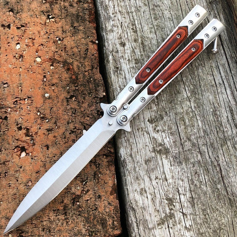 Double-point Tool Machete  Butterfly Knife With Wooden Handle Hidden Weapons Combat Knife Gift Knife Self-defense Knife