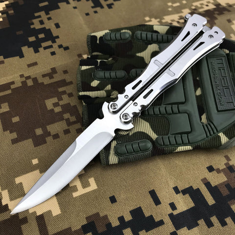 Stainless Steel Practice Training Butterfly Balisong Style Knife Comb Camping Hking  New Practice Butterfly Trainer Training Tactical Flail Throwing Knife edc outdoor Hunting & Tactical Knives ninja knife