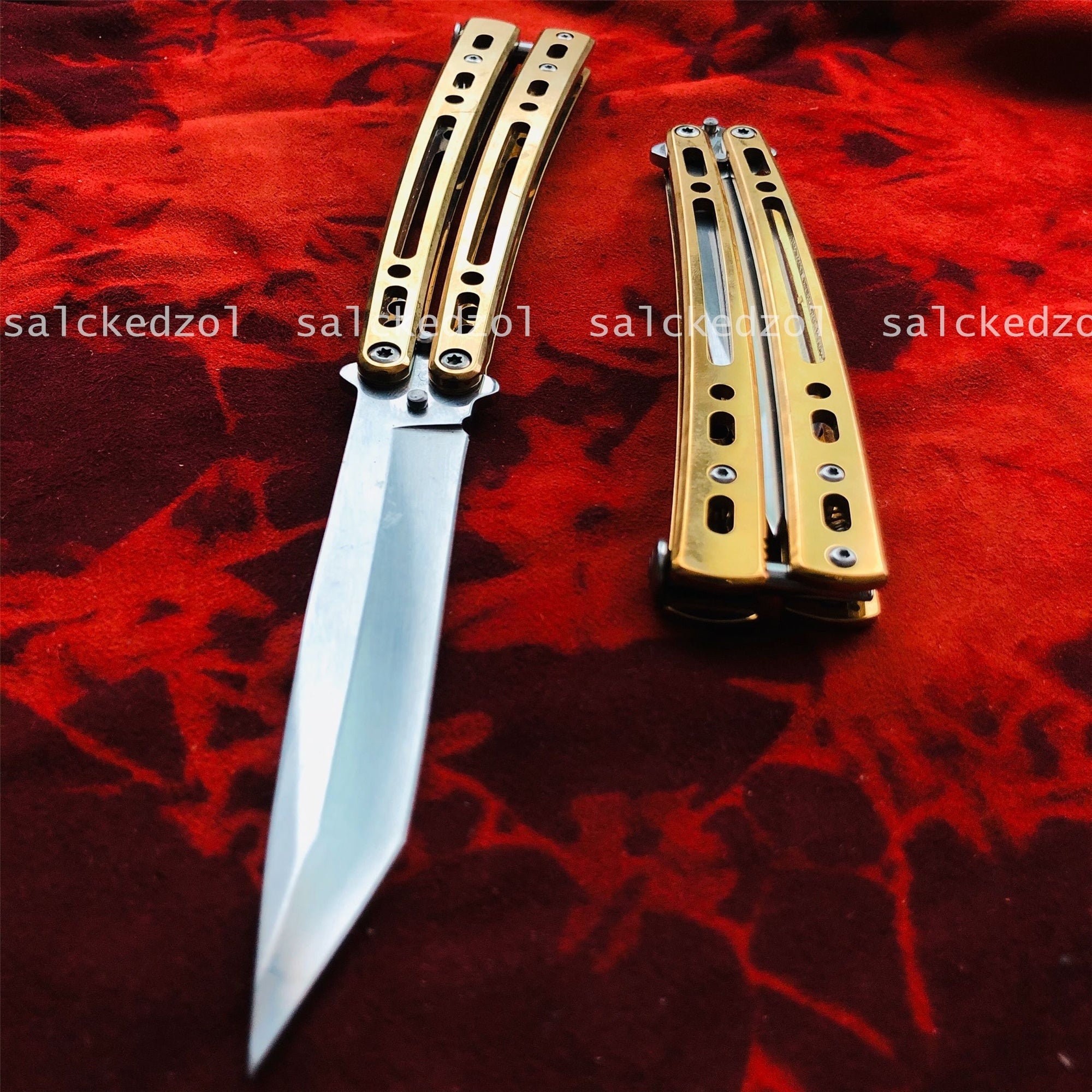 Outdoor Jungle Tactical Survival Hunting Knifes Assisted Action Knife Drop Ship  TOP Quality Trainer Butterfly Knives Gold Handle Tanto Sharp Blade Combat Training Balisong Practice Knife Dagger Knife