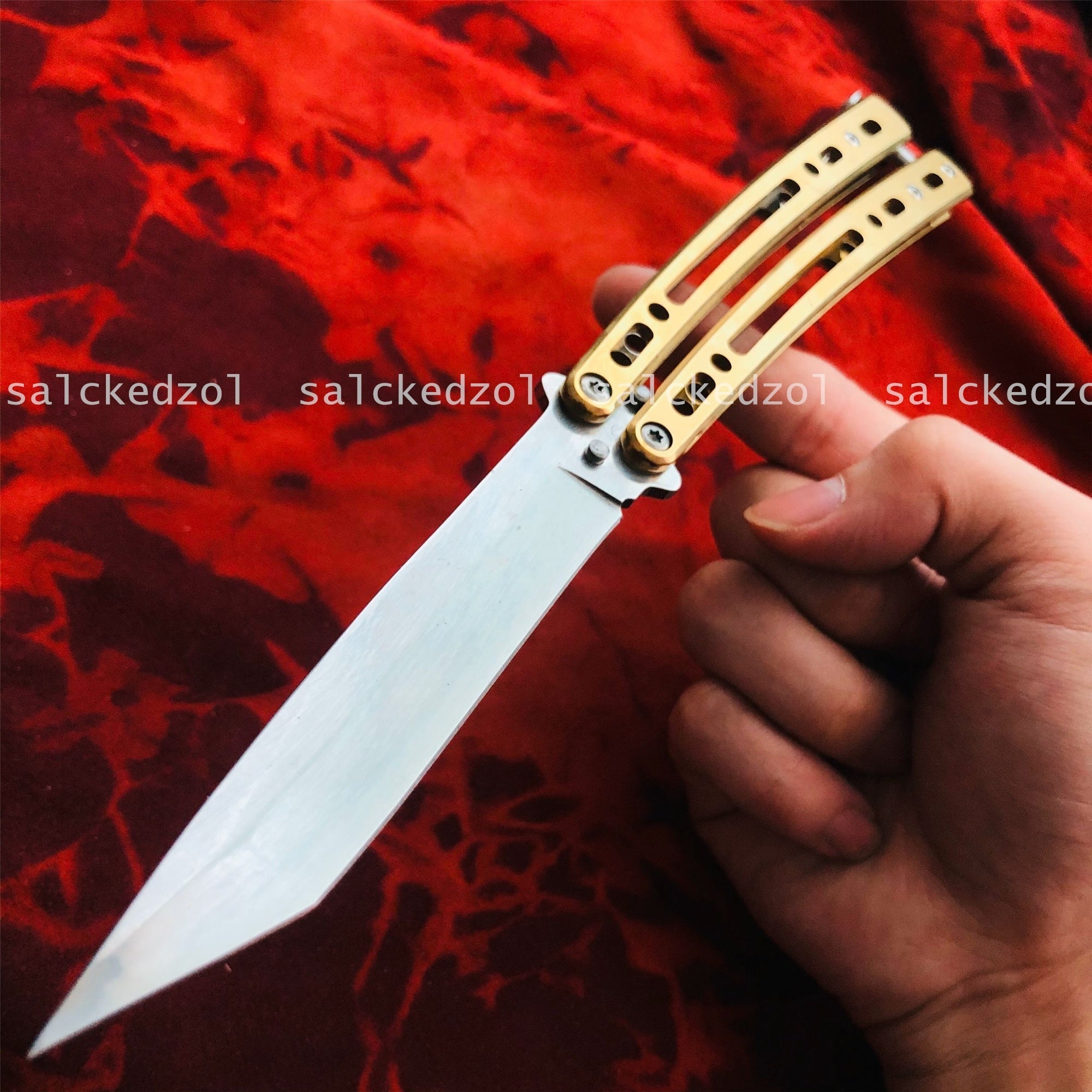 Outdoor Jungle Tactical Survival Hunting Knifes Assisted Action Knife Drop Ship  TOP Quality Trainer Butterfly Knives Gold Handle Tanto Sharp Blade Combat Training Balisong Practice Knife Dagger Knife