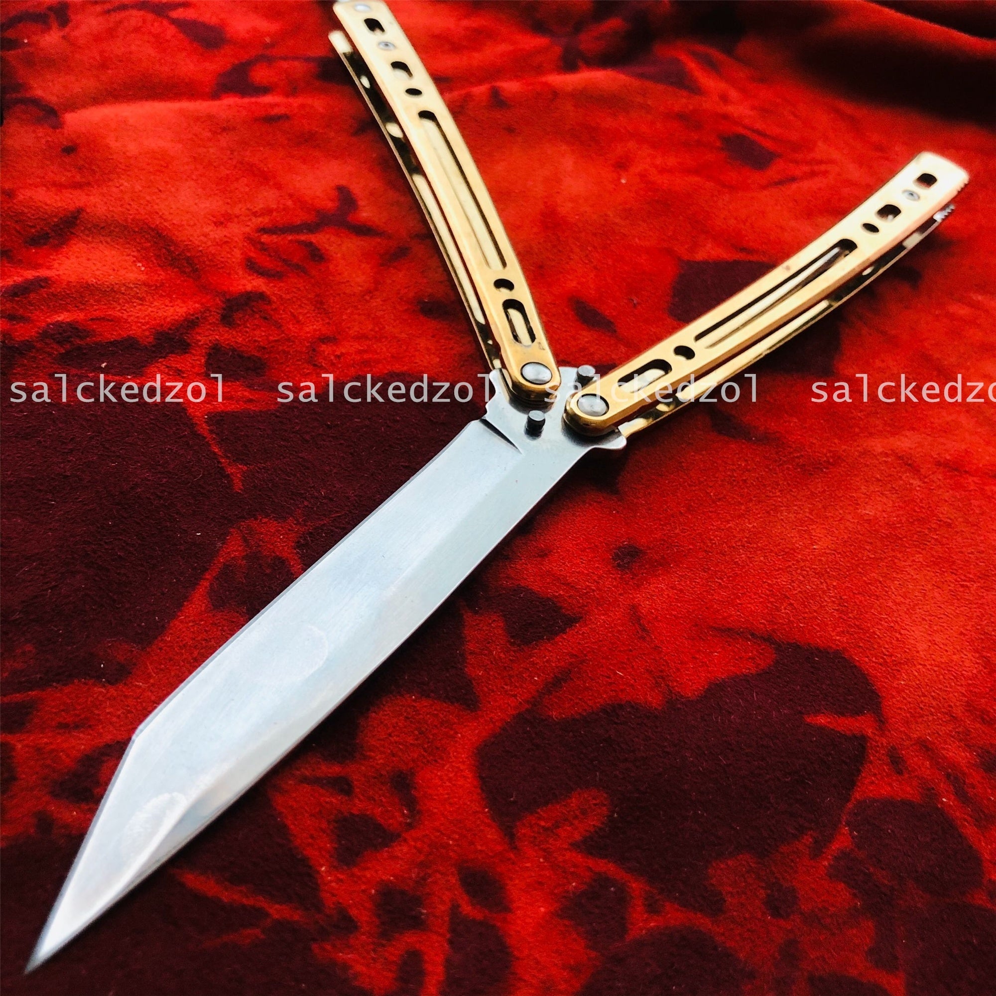 Outdoor Jungle Tactical Survival Hunting Knifes Assisted Action Knife Drop Ship  TOP Quality Trainer Butterfly Knives Gold Handle Tanto Sharp Blade Combat Training Balisong Practice Knife Dagger Knife