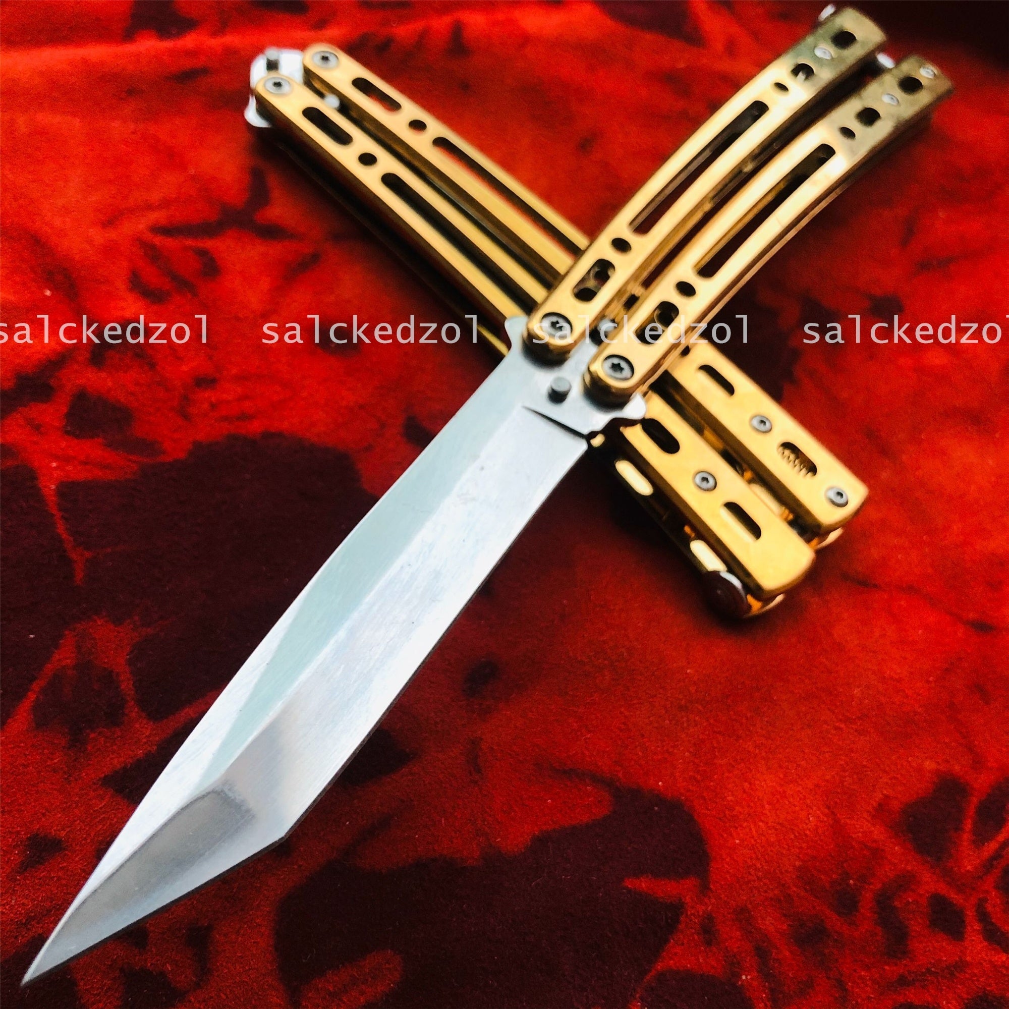 Outdoor Jungle Tactical Survival Hunting Knifes Assisted Action Knife Drop Ship  TOP Quality Trainer Butterfly Knives Gold Handle Tanto Sharp Blade Combat Training Balisong Practice Knife Dagger Knife