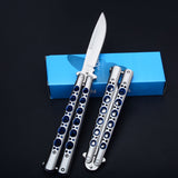 Combat Hunting Survival Knifes Flick Knife    Practice Training Balisong Knife Tactical Very Sharp Butterfly Knives  High Quality Blue Hole All Steel Version!!