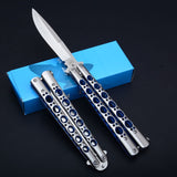 Combat Hunting Survival Knifes Flick Knife    Practice Training Balisong Knife Tactical Very Sharp Butterfly Knives  High Quality Blue Hole All Steel Version!!