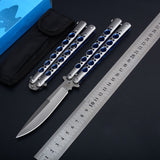 Combat Hunting Survival Knifes Flick Knife    Practice Training Balisong Knife Tactical Very Sharp Butterfly Knives  High Quality Blue Hole All Steel Version!!