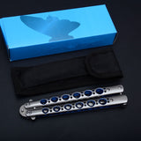 Combat Hunting Survival Knifes Flick Knife    Practice Training Balisong Knife Tactical Very Sharp Butterfly Knives  High Quality Blue Hole All Steel Version!!