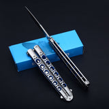 Combat Hunting Survival Knifes Flick Knife    Practice Training Balisong Knife Tactical Very Sharp Butterfly Knives  High Quality Blue Hole All Steel Version!!
