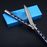 Combat Hunting Survival Knifes Flick Knife    Practice Training Balisong Knife Tactical Very Sharp Butterfly Knives  High Quality Blue Hole All Steel Version!!