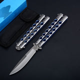 Combat Hunting Survival Knifes Flick Knife    Practice Training Balisong Knife Tactical Very Sharp Butterfly Knives  High Quality Blue Hole All Steel Version!!