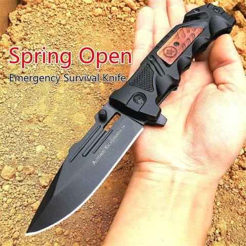 Outdoor Camping Multitool Knifes  Black Rescue Pocket Knife Spring Assisted Open Tactical Folding Knife  with Seatbelt Cutter Window Breaker