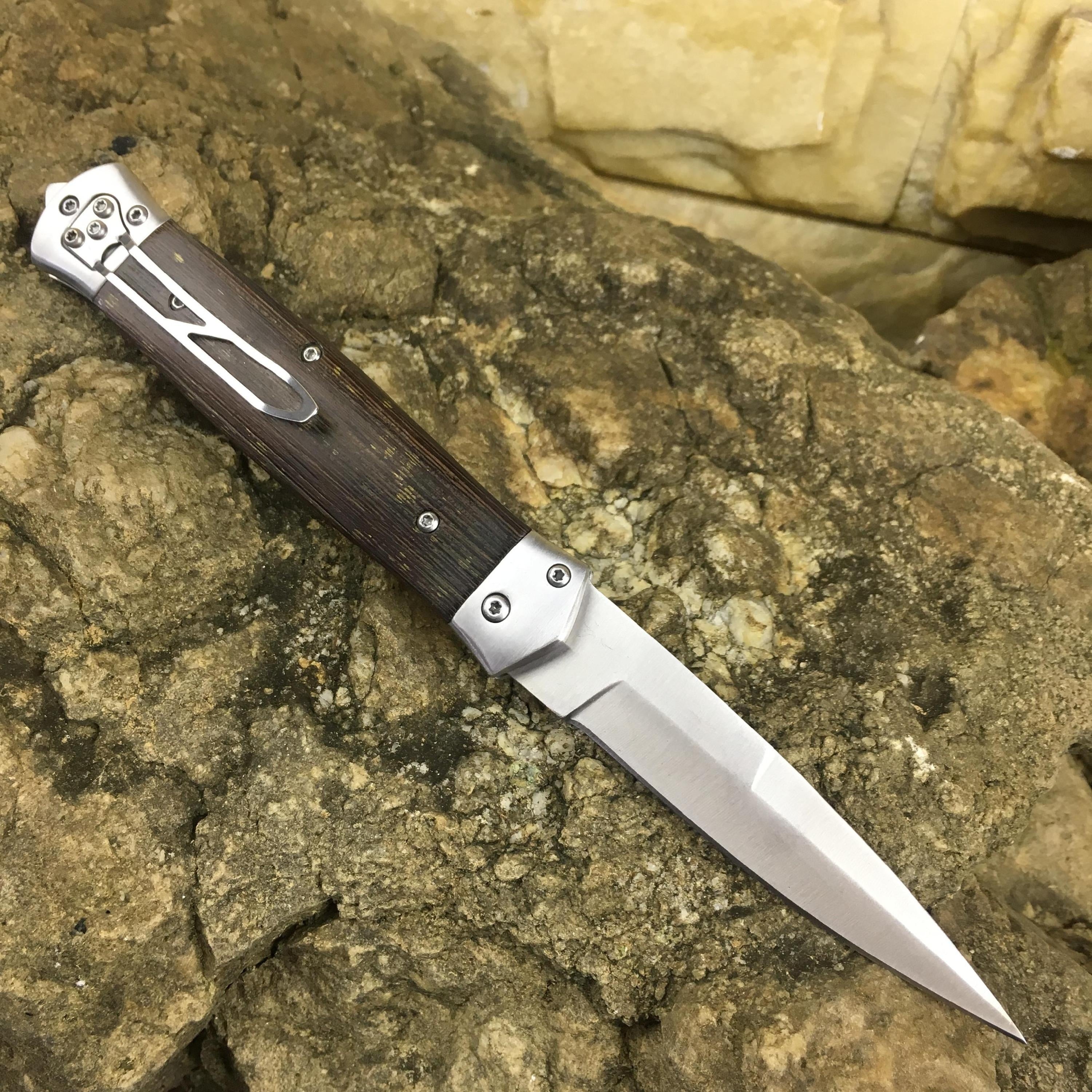 Stiletto KnifeTactical Gear AUTO folding Blade Outdoor Camping Combat Hunting Knife  EDC Survival Knives Spring Assisted Knife