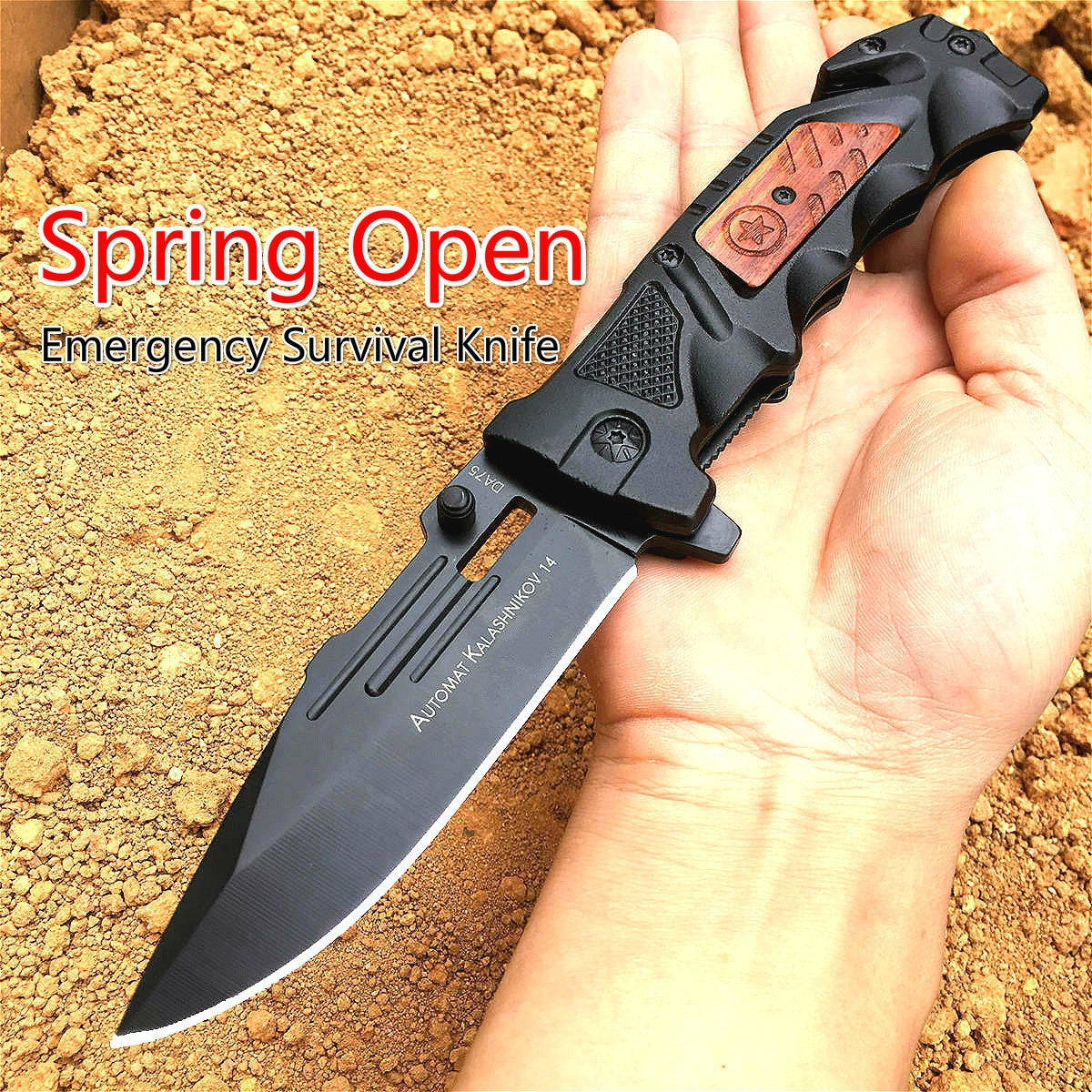 Spring Assisted Open Tactical Folding Knife   Outdoor Camping Multitool Knifes     with Seatbelt Cutter Window Breaker  Black Rescue Pocket Knife
