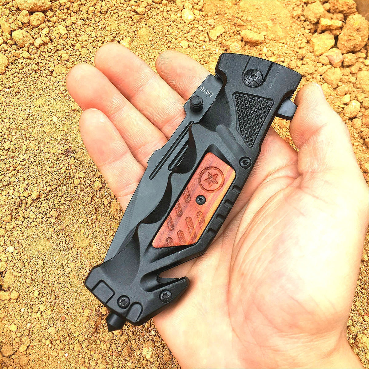 Spring Assisted Open Tactical Folding Knife   Outdoor Camping Multitool Knifes     with Seatbelt Cutter Window Breaker  Black Rescue Pocket Knife